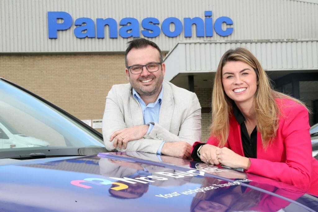 L R Rob Blowers Panasonic Manufacturing UK LTD Managing Director and Rachael Flanagan Mrs Mrs Bucket CEO scaled 1