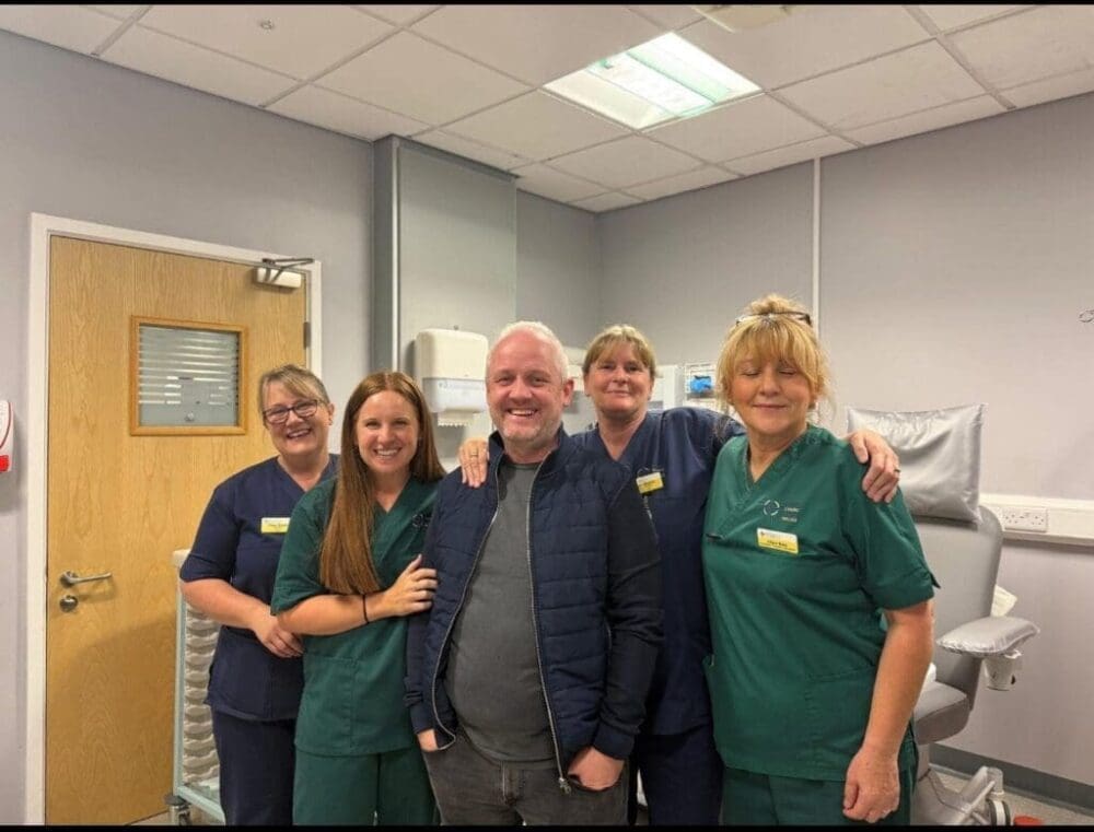 Cerith Coates with chemo staff